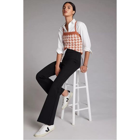 Maeve Anthropologie Ponte Knit High Rise Pull On Flare Pants Full Length Black - Picture 1 of 8